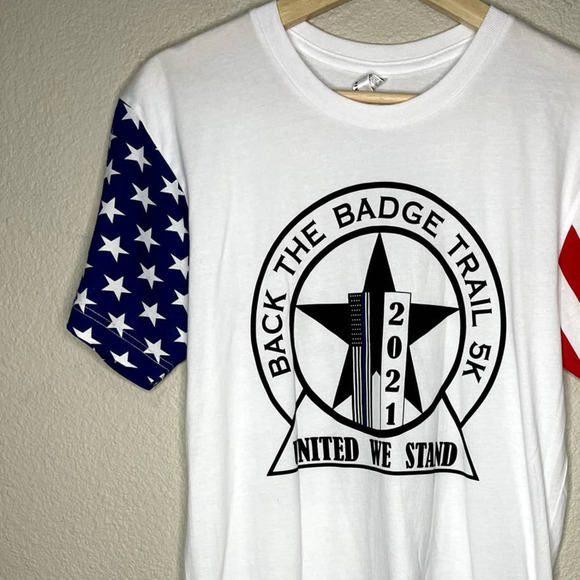 5K Run Shirt Red White Blue 9/11/2021 Back The Badge Twin Towers Remembrance Run - Picture 6 of 12